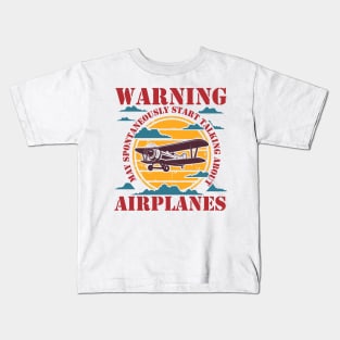 WARNING MAY SPONTANEOUSLY START TALKING ABOUT AIRPLANES RETRO SUNSET Kids T-Shirt